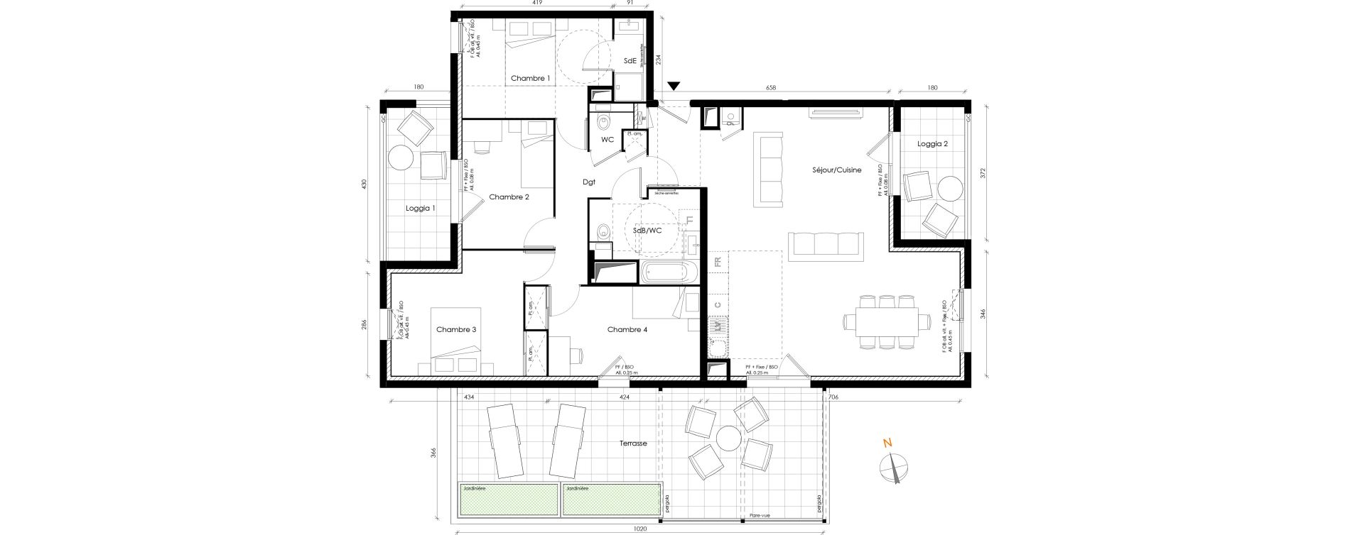 Appartement T5 de 109,23 m2 &agrave; Lyon Transvaal (8eme)