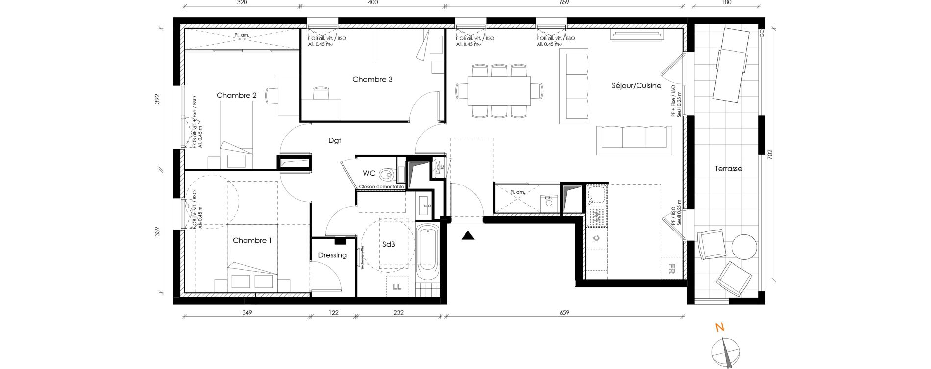 Appartement T4 de 88,73 m2 &agrave; Lyon Transvaal (8eme)