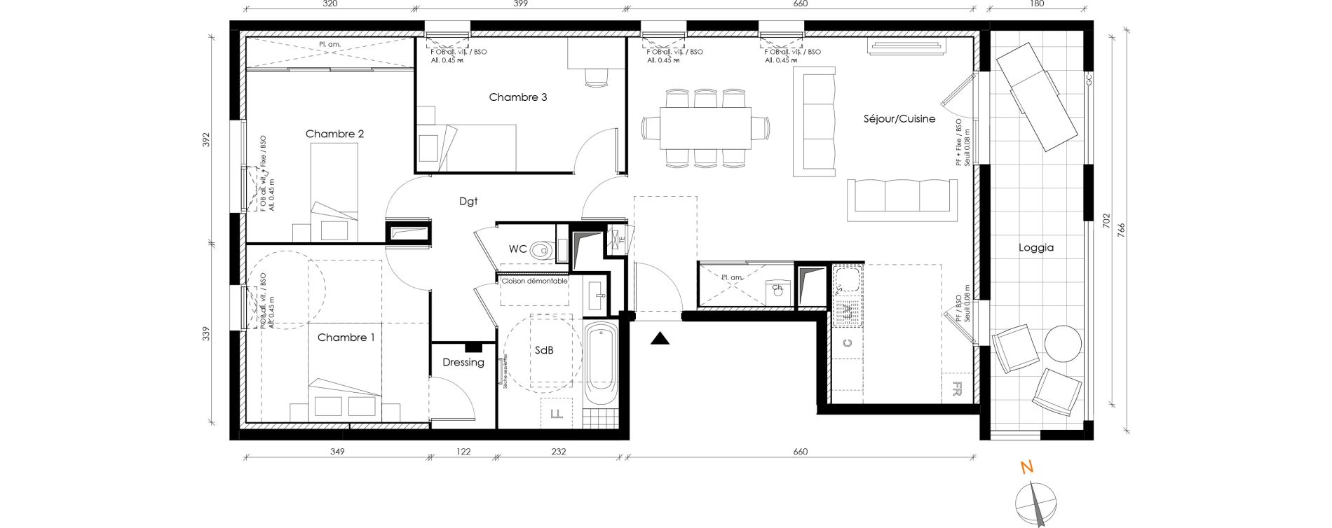 Appartement T4 de 88,77 m2 &agrave; Lyon Transvaal (8eme)