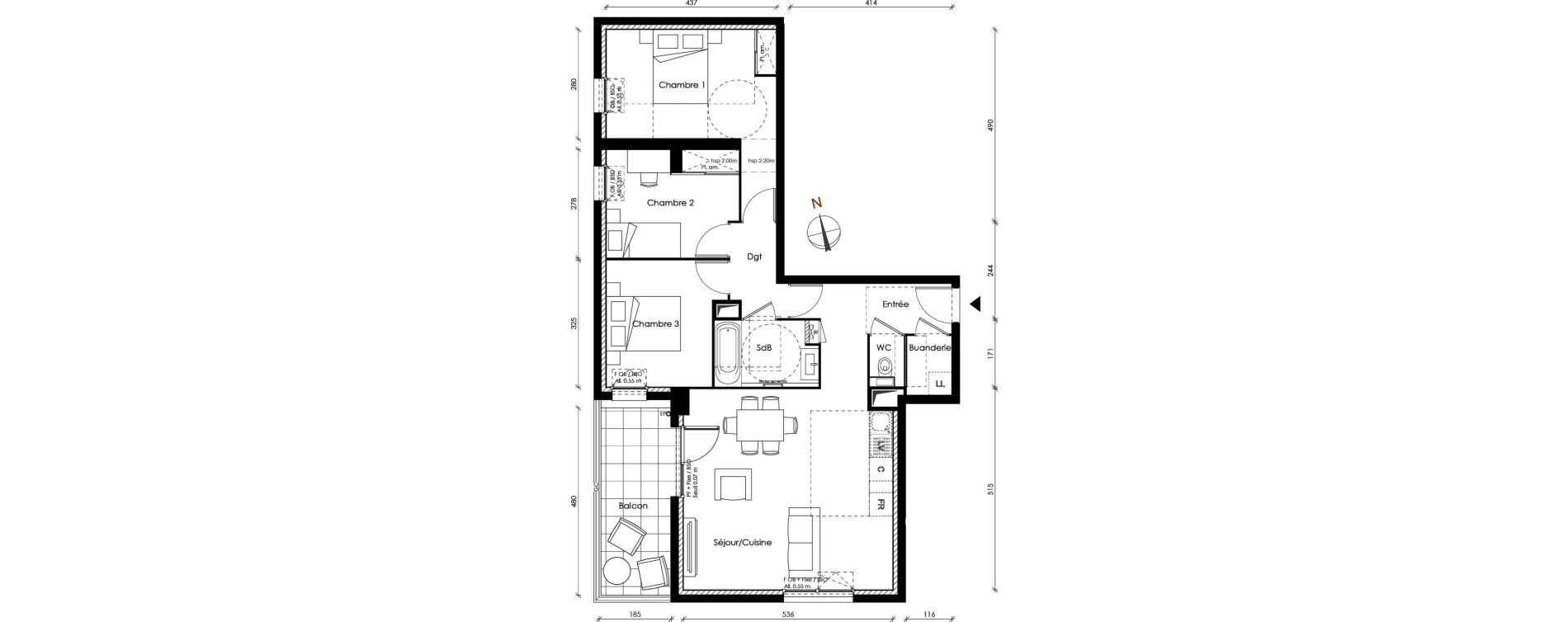Appartement T4 de 76,45 m2 &agrave; Lyon Transvaal (8eme)