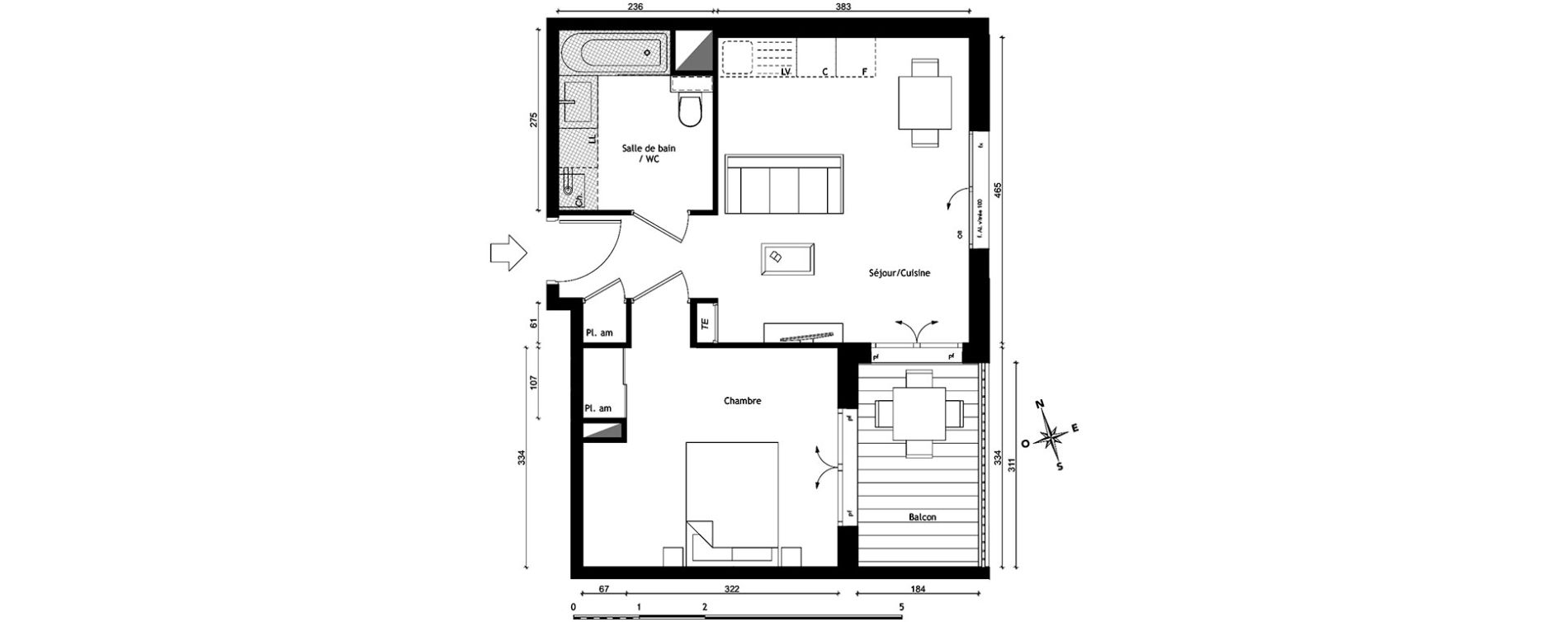 Appartement T2 de 40,77 m2 &agrave; Lyon Pierre valdo (5eme)