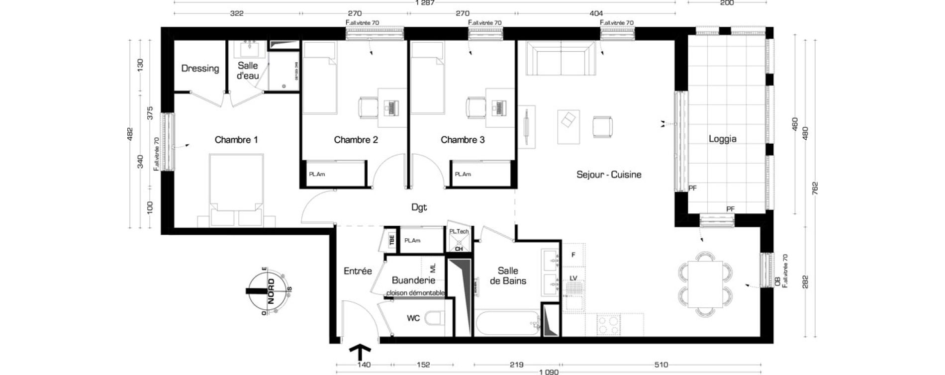 Appartement T4 de 87,57 m2 à Lyon Montchat (3ème)