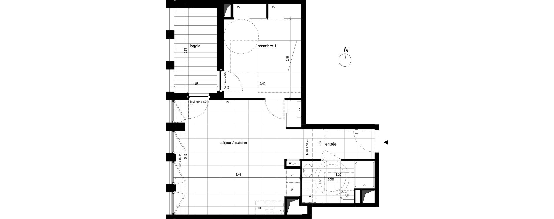 Appartement T2 de 50,10 m2 &agrave; Lyon Part dieu (3eme)