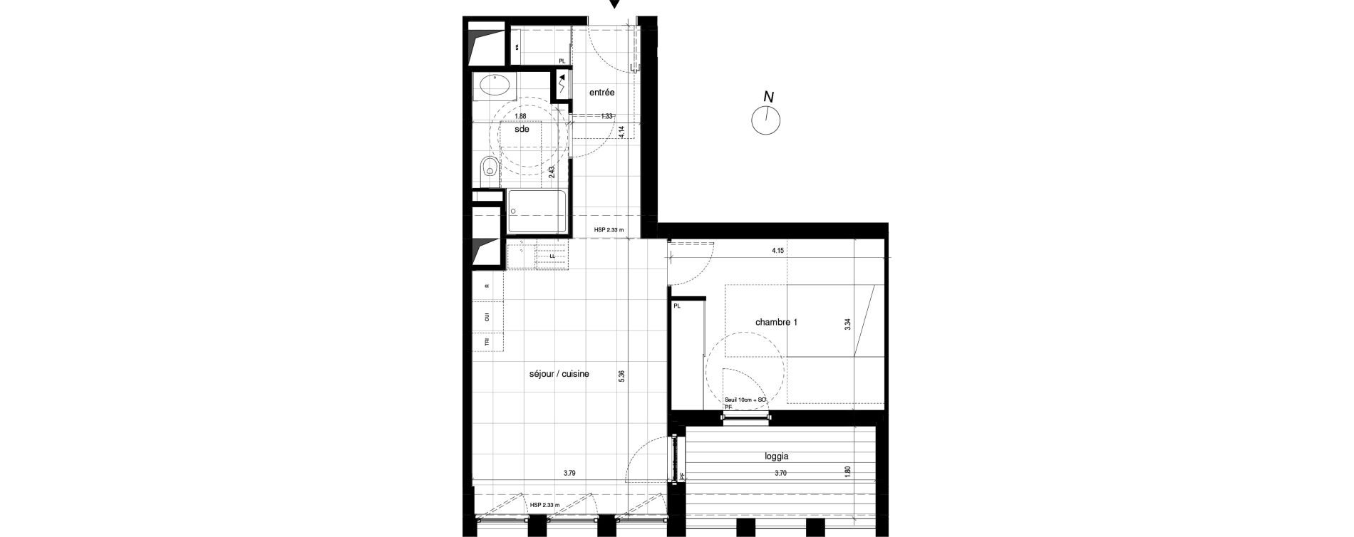 Appartement T2 de 45,30 m2 &agrave; Lyon Part dieu (3eme)