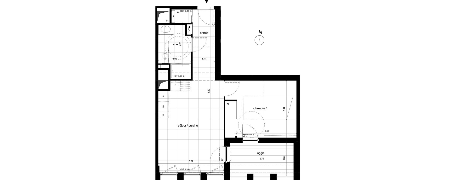 Appartement T2 de 45,50 m2 &agrave; Lyon Part dieu (3eme)
