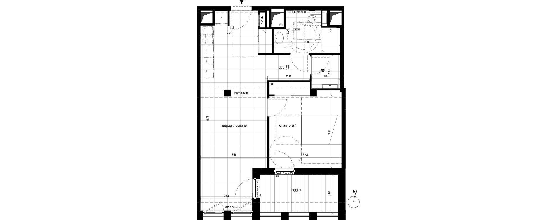 Appartement T2 de 50,90 m2 &agrave; Lyon Part dieu (3eme)