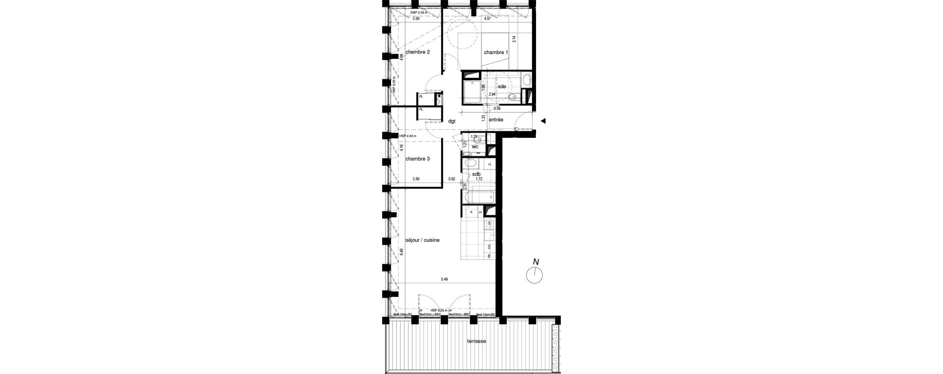 Appartement T4 de 90,90 m2 &agrave; Lyon Part dieu (3eme)