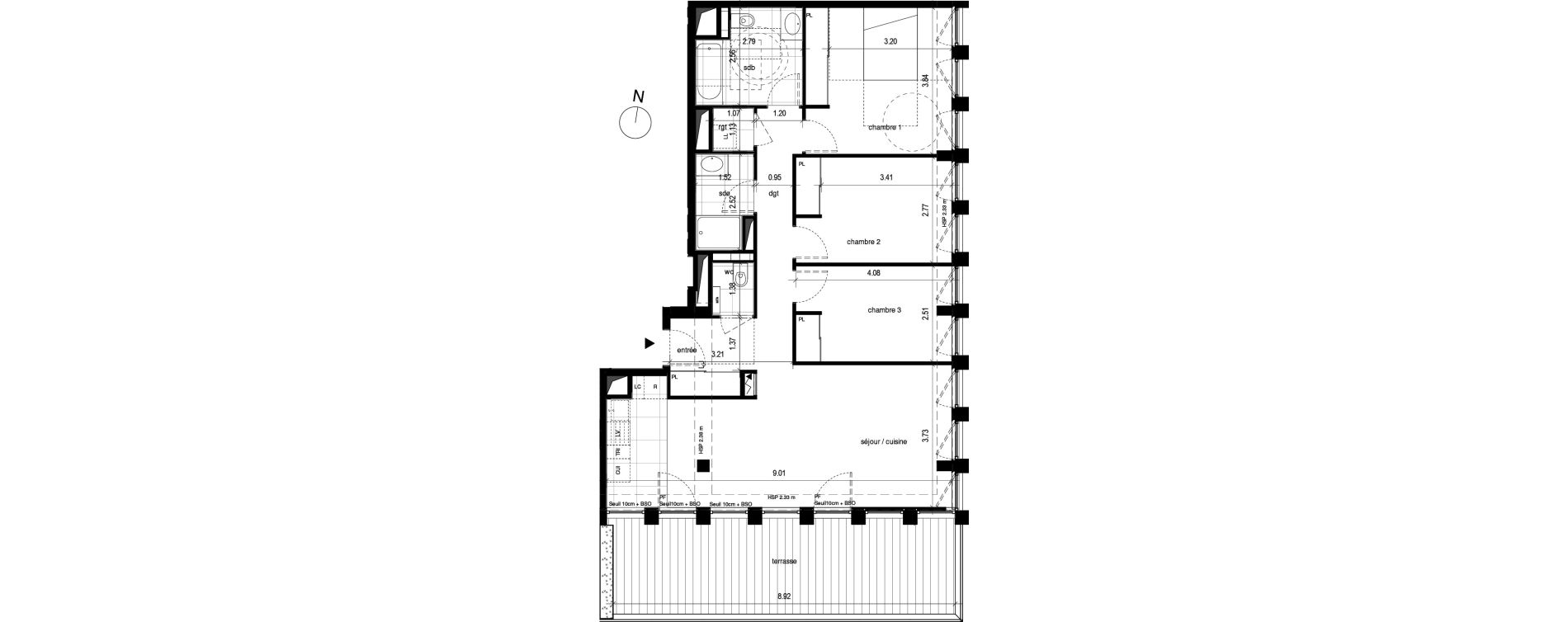 Appartement T4 de 90,40 m2 &agrave; Lyon Part dieu (3eme)