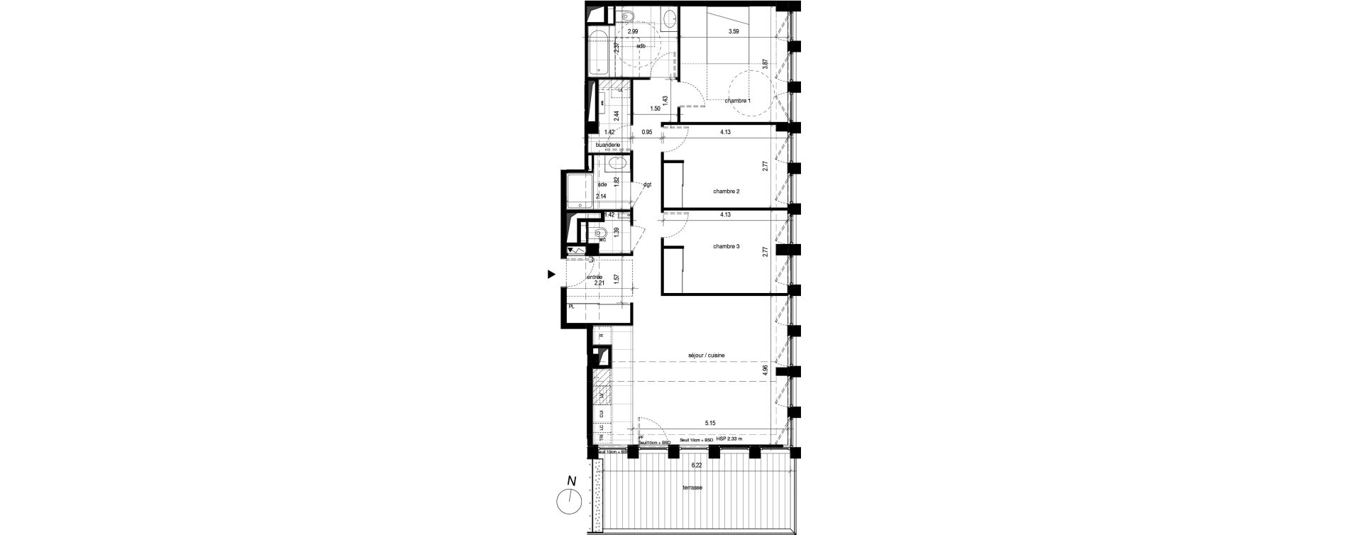 Appartement T4 de 93,50 m2 &agrave; Lyon Part dieu (3eme)