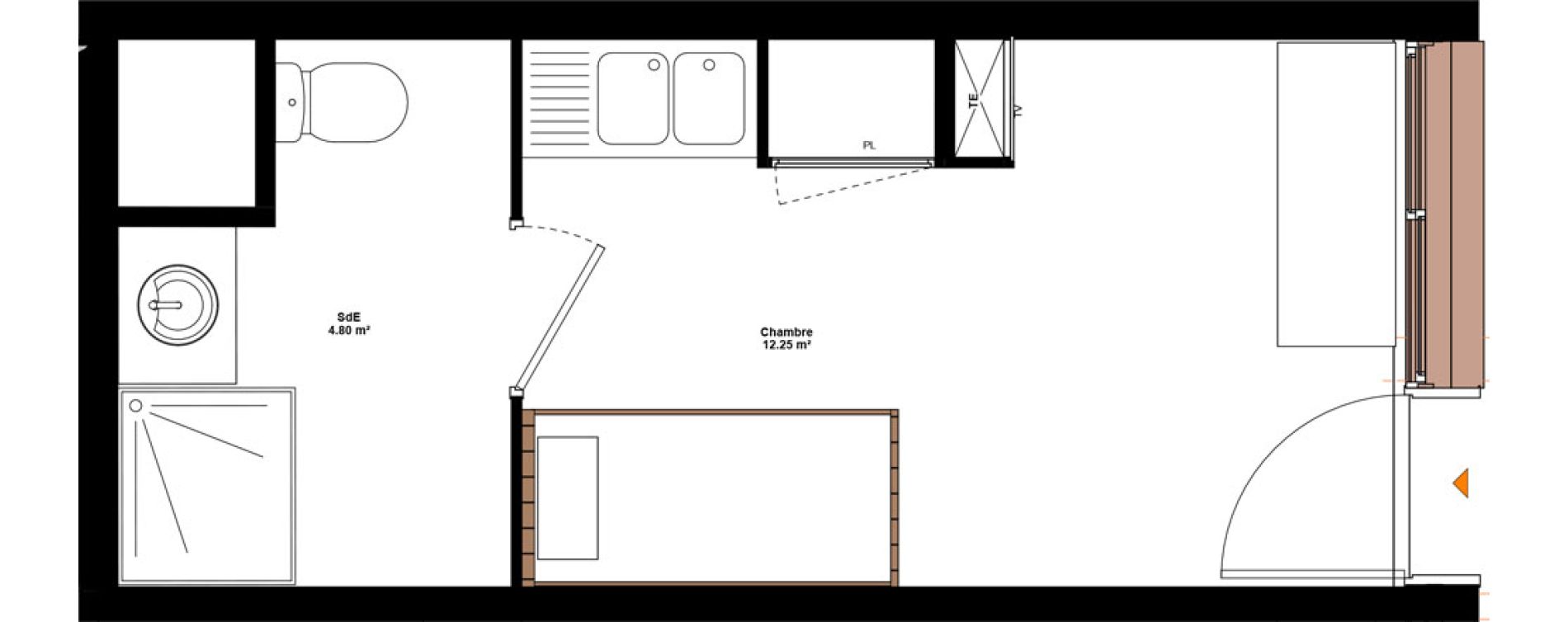 Appartement T1 meubl&eacute; de 17,05 m2 &agrave; Lyon Mermoz (8eme)