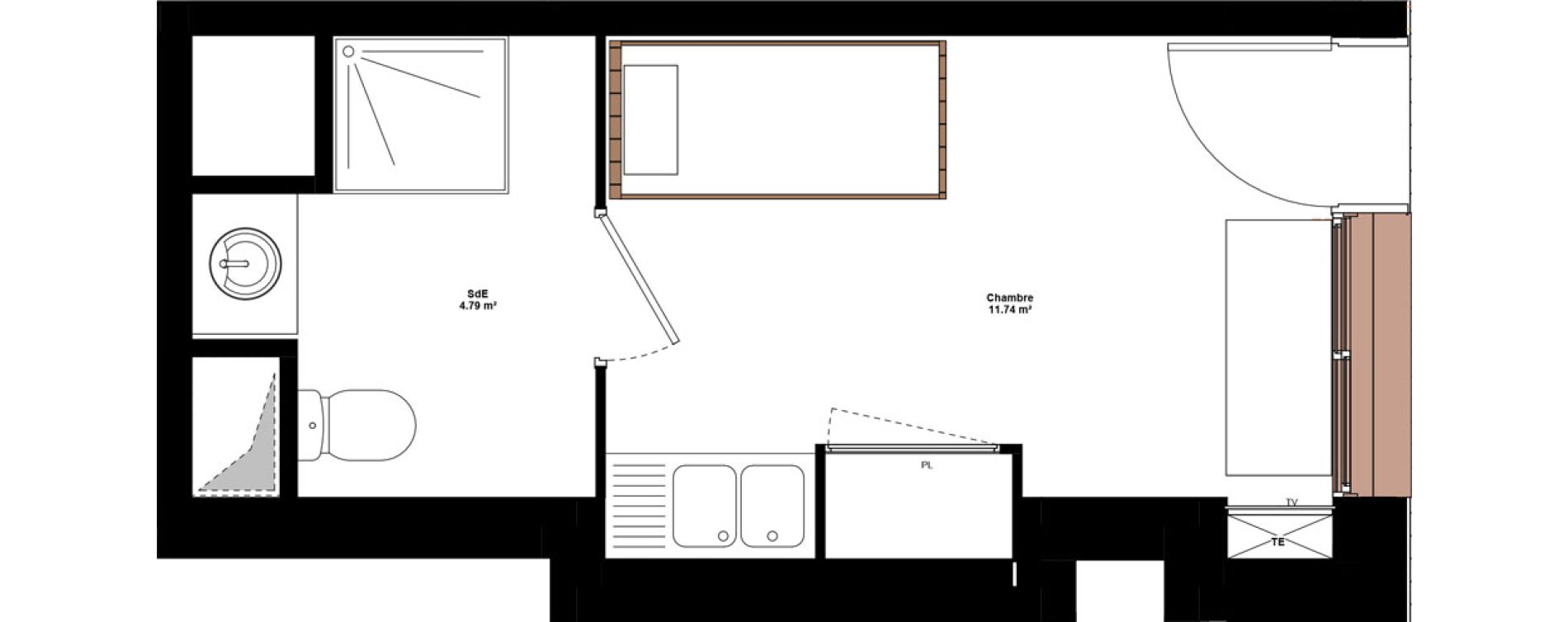 Appartement T1 meubl&eacute; de 16,53 m2 &agrave; Lyon Mermoz (8eme)