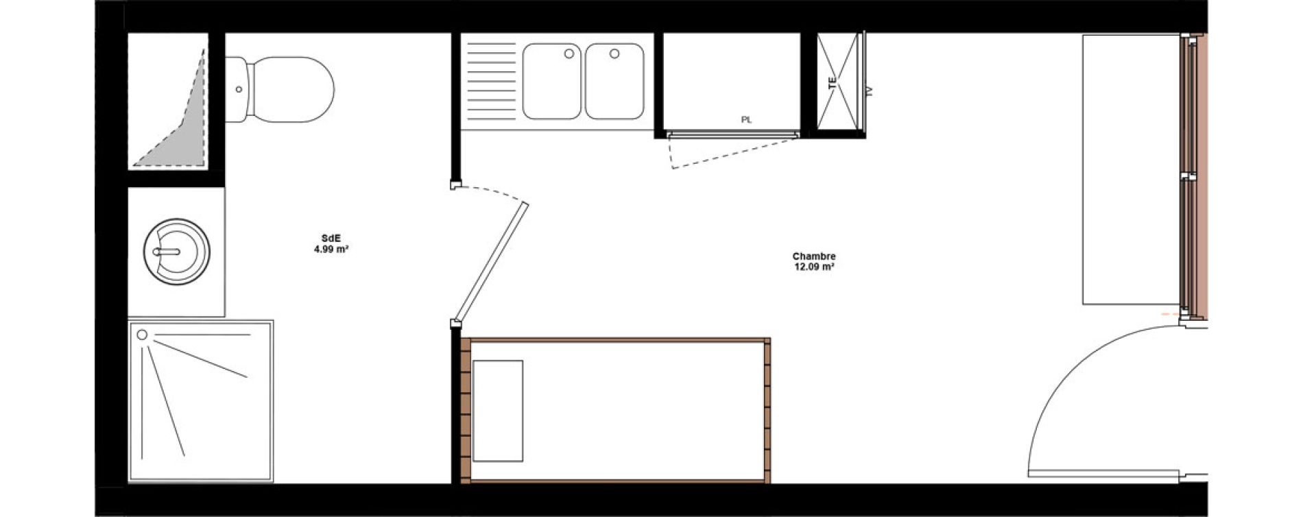 Appartement T1 meubl&eacute; de 17,08 m2 &agrave; Lyon Mermoz (8eme)