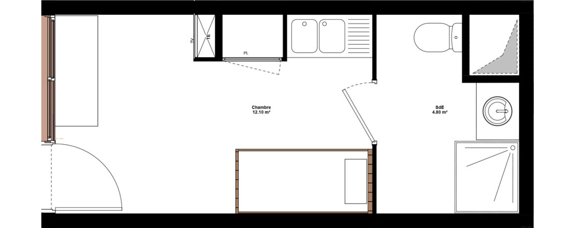 Appartement T1 meubl&eacute; de 16,90 m2 &agrave; Lyon Mermoz (8eme)