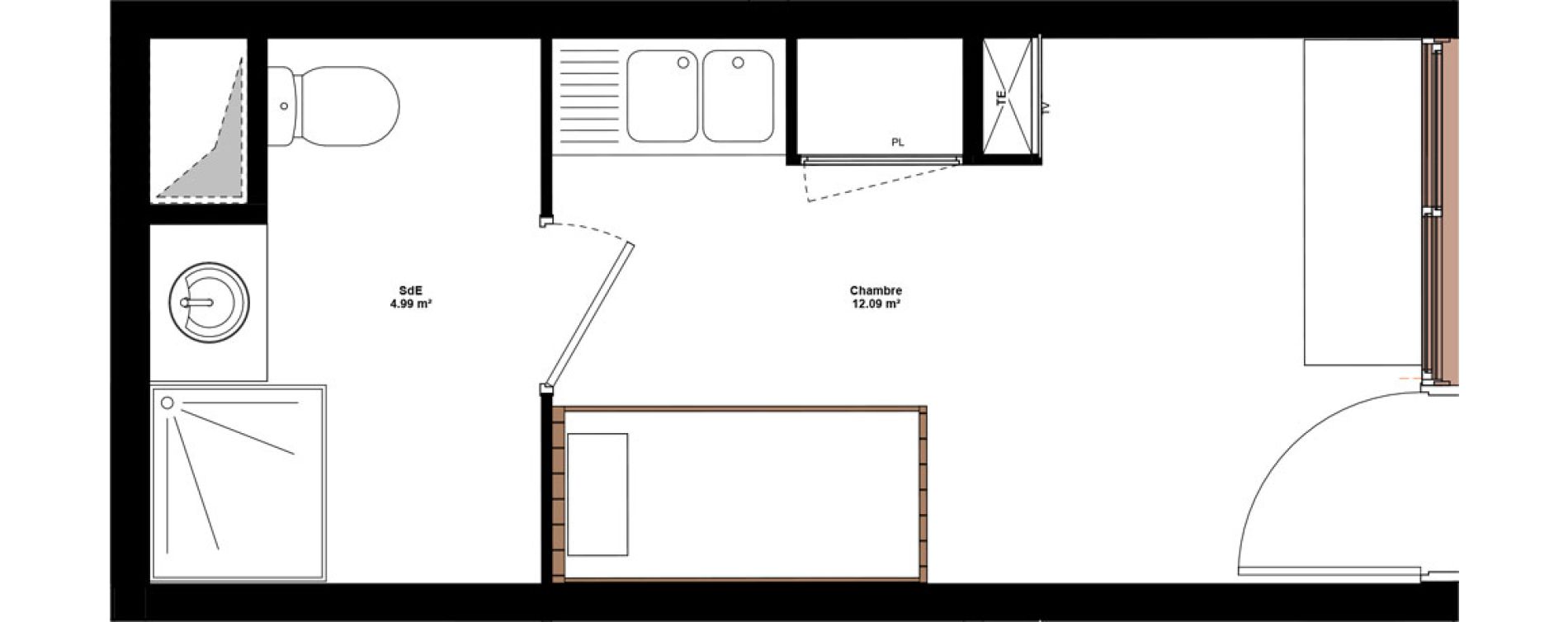 Appartement T1 meubl&eacute; de 17,08 m2 &agrave; Lyon Mermoz (8eme)