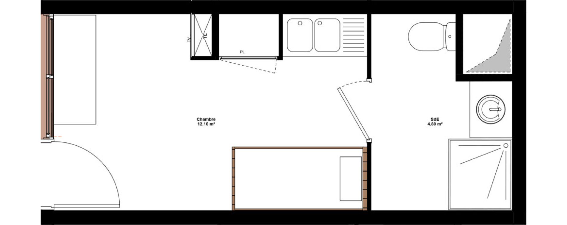 Appartement T1 meubl&eacute; de 16,90 m2 &agrave; Lyon Mermoz (8eme)