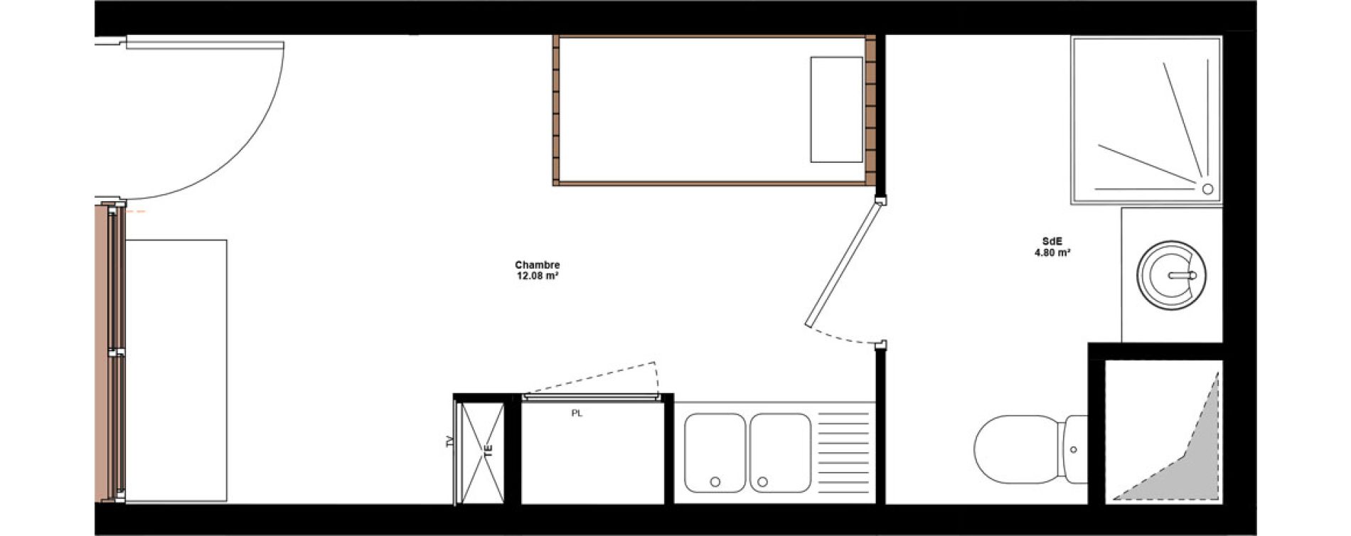 Appartement T1 meubl&eacute; de 16,88 m2 &agrave; Lyon Mermoz (8eme)