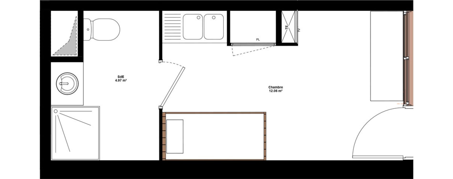 Appartement T1 meubl&eacute; de 17,03 m2 &agrave; Lyon Mermoz (8eme)