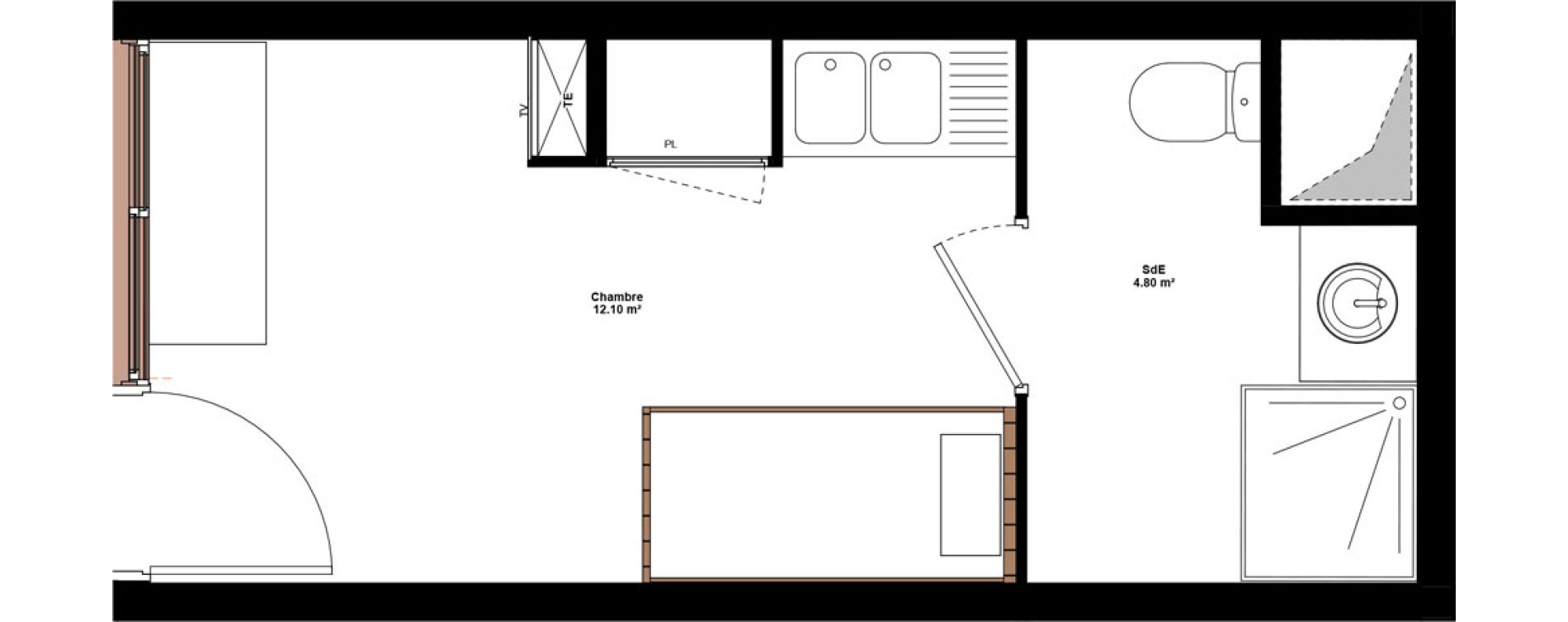 Appartement T1 meubl&eacute; de 16,90 m2 &agrave; Lyon Mermoz (8eme)