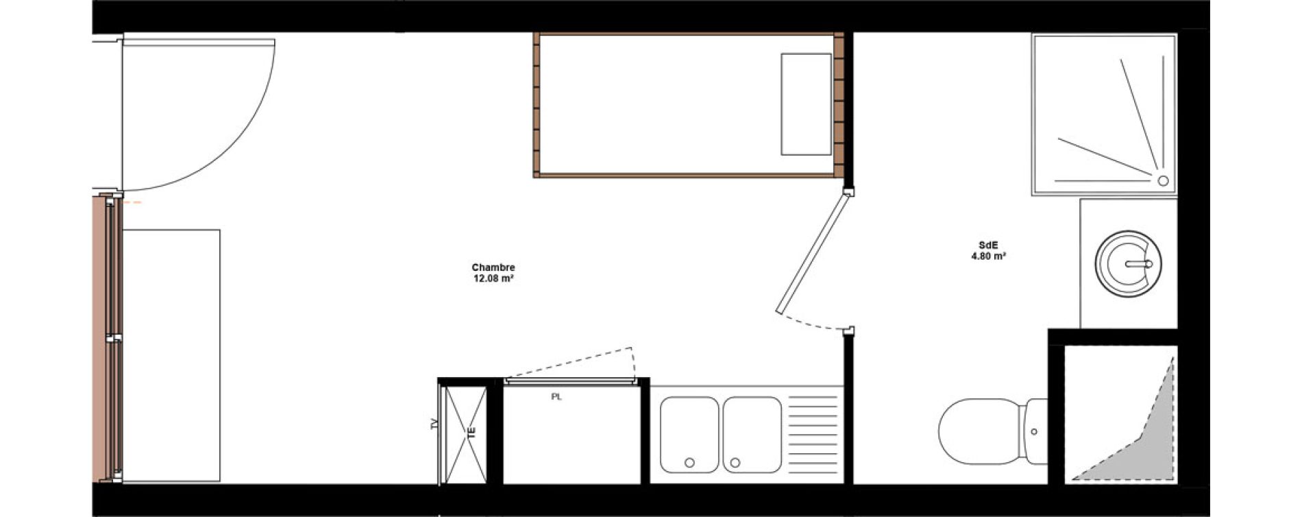 Appartement T1 meubl&eacute; de 16,88 m2 &agrave; Lyon Mermoz (8eme)