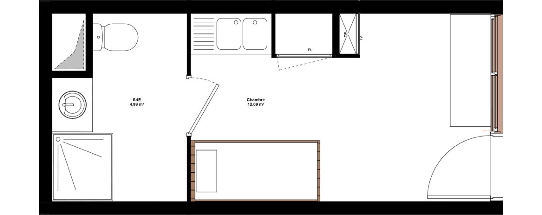 Appartement T1 meubl&eacute; de 17,08 m2 &agrave; Lyon Mermoz (8eme)