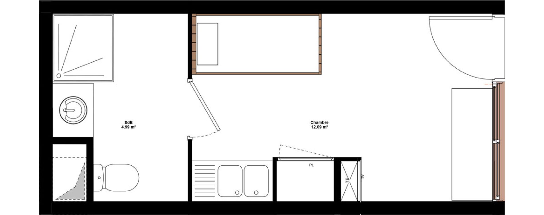 Appartement T1 meubl&eacute; de 17,08 m2 &agrave; Lyon Mermoz (8eme)