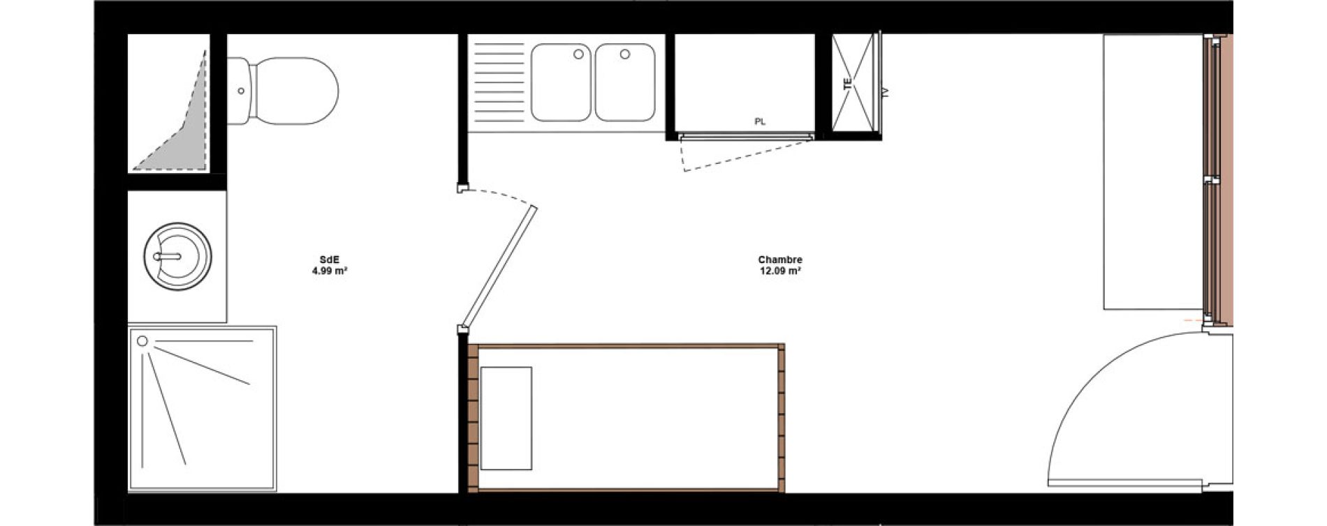 Appartement T1 meubl&eacute; de 17,08 m2 &agrave; Lyon Mermoz (8eme)