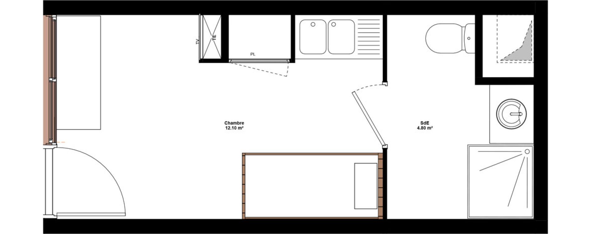 Appartement T1 meubl&eacute; de 16,90 m2 &agrave; Lyon Mermoz (8eme)