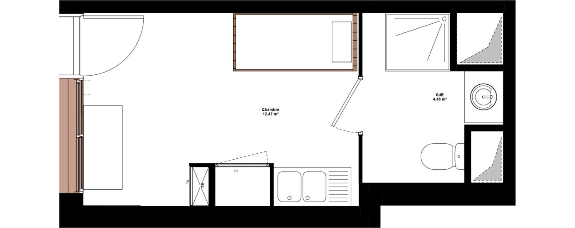 Appartement T1 meubl&eacute; de 16,93 m2 &agrave; Lyon Mermoz (8eme)