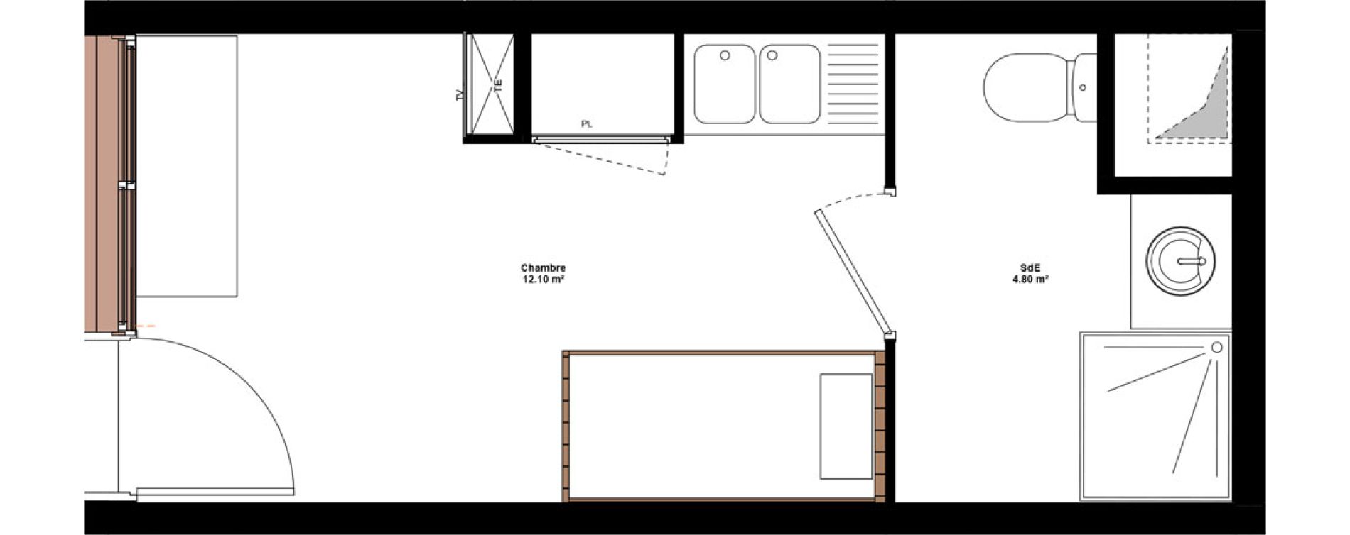 Appartement T1 meubl&eacute; de 16,90 m2 &agrave; Lyon Mermoz (8eme)