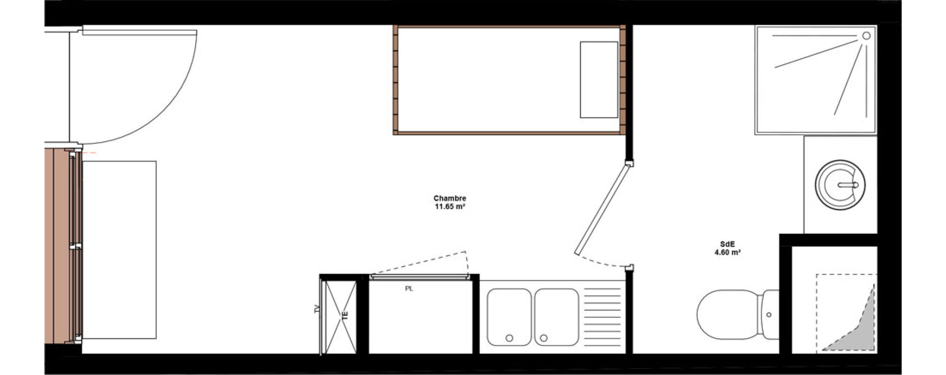 Appartement T1 meubl&eacute; de 16,25 m2 &agrave; Lyon Mermoz (8eme)