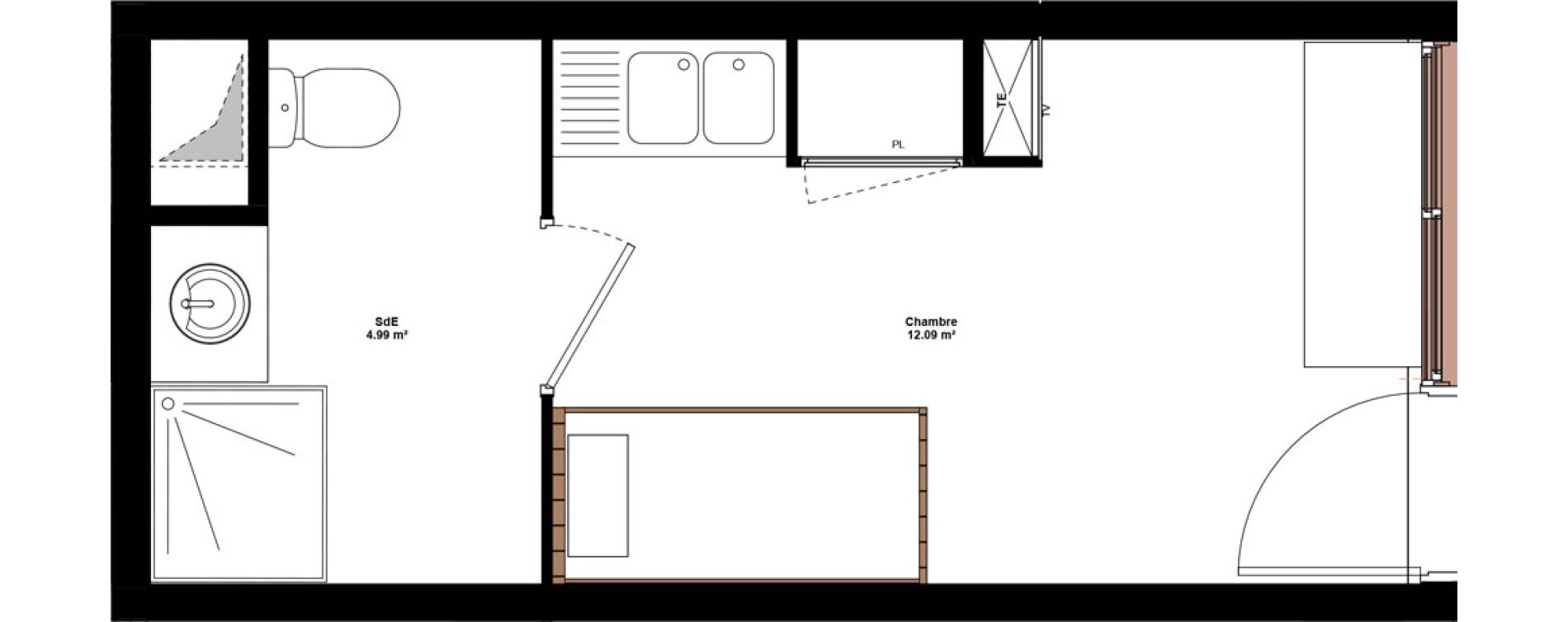 Appartement T1 meubl&eacute; de 17,08 m2 &agrave; Lyon Mermoz (8eme)