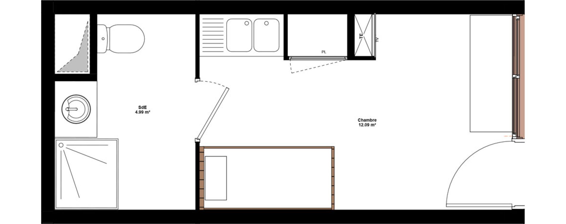 Appartement T1 meubl&eacute; de 17,08 m2 &agrave; Lyon Mermoz (8eme)