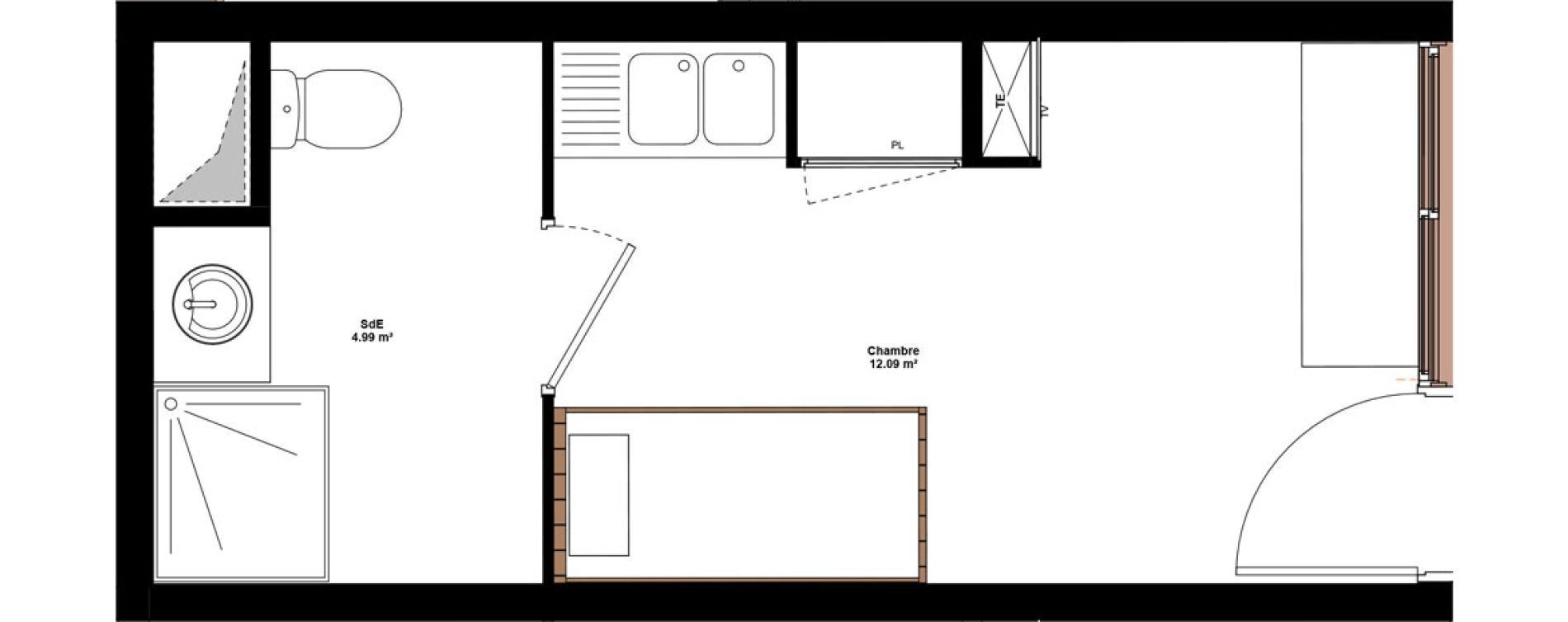 Appartement T1 meubl&eacute; de 17,08 m2 &agrave; Lyon Mermoz (8eme)