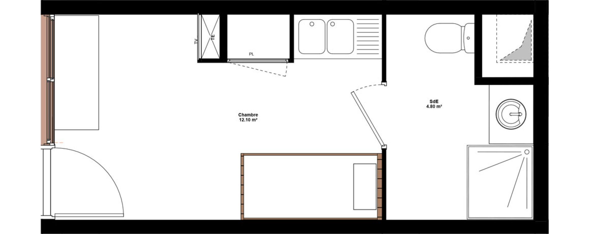 Appartement T1 meubl&eacute; de 16,90 m2 &agrave; Lyon Mermoz (8eme)