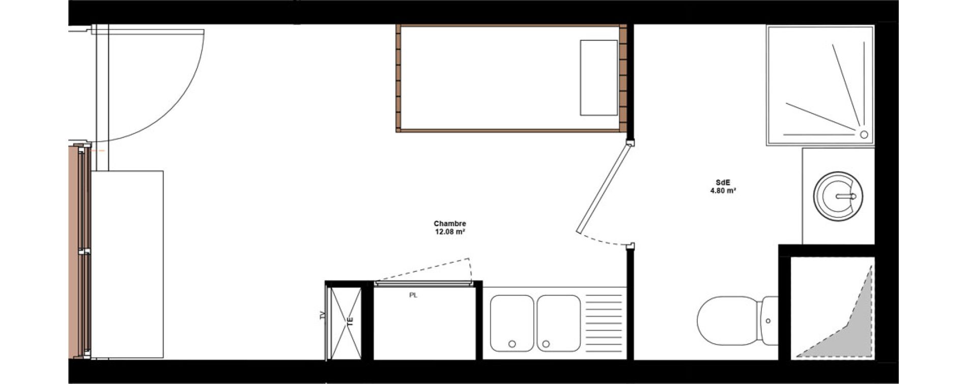 Appartement T1 meubl&eacute; de 16,88 m2 &agrave; Lyon Mermoz (8eme)