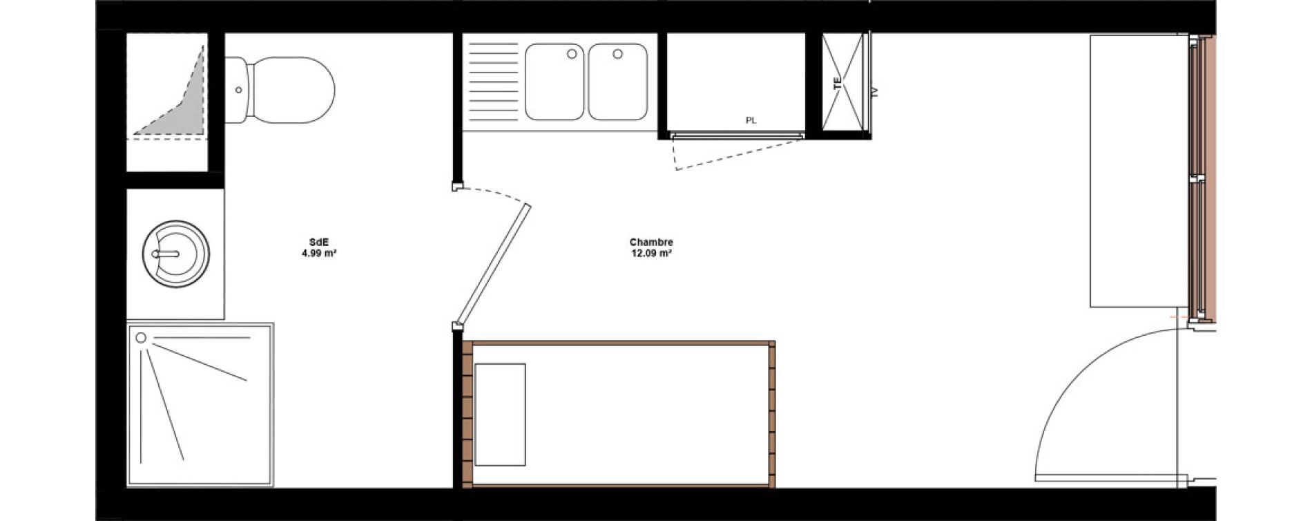 Appartement T1 meubl&eacute; de 17,08 m2 &agrave; Lyon Mermoz (8eme)