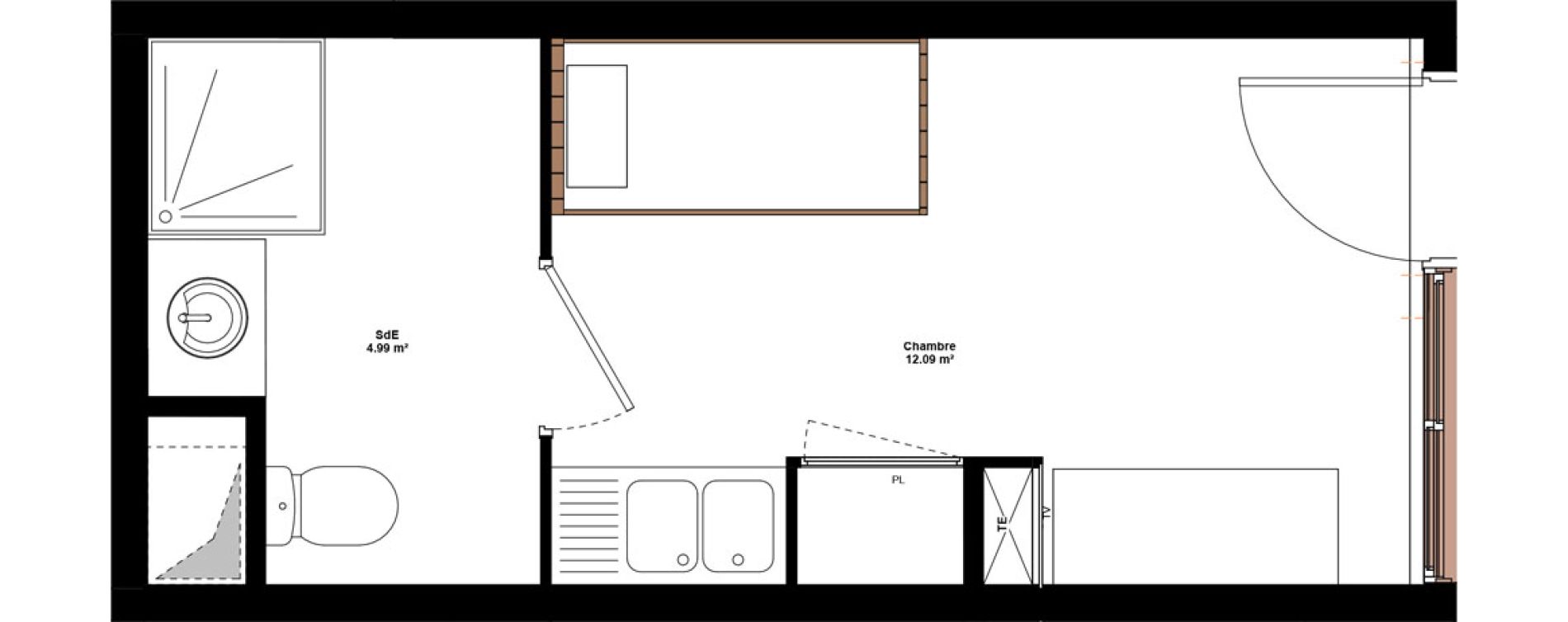 Appartement T1 meubl&eacute; de 17,08 m2 &agrave; Lyon Mermoz (8eme)