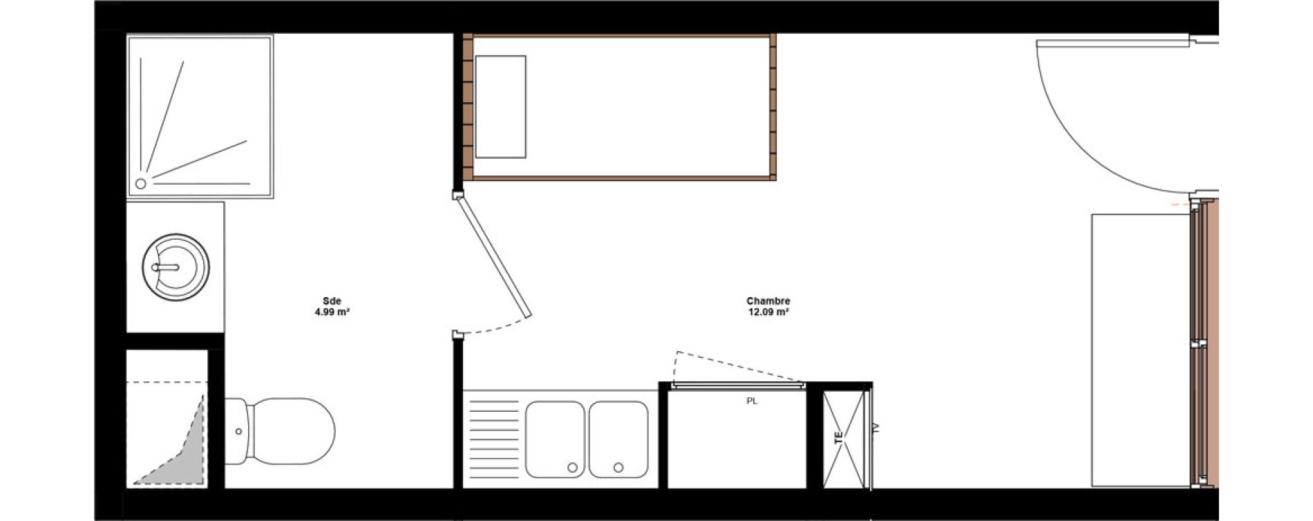 Appartement T1 meubl&eacute; de 17,08 m2 &agrave; Lyon Mermoz (8eme)