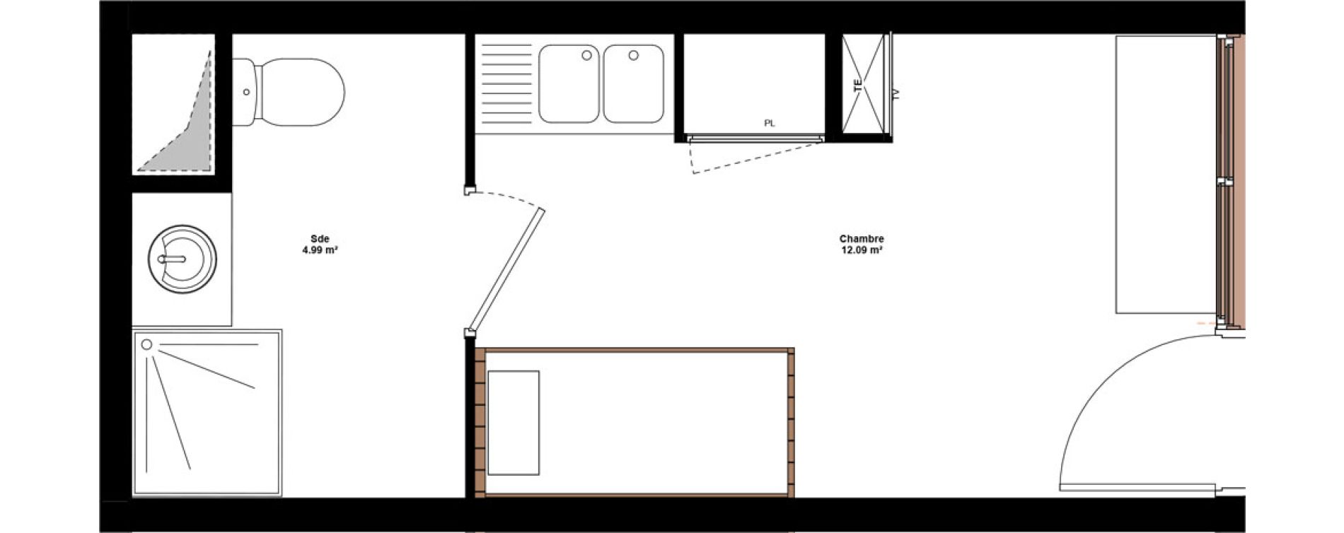 Appartement T1 meubl&eacute; de 17,08 m2 &agrave; Lyon Mermoz (8eme)