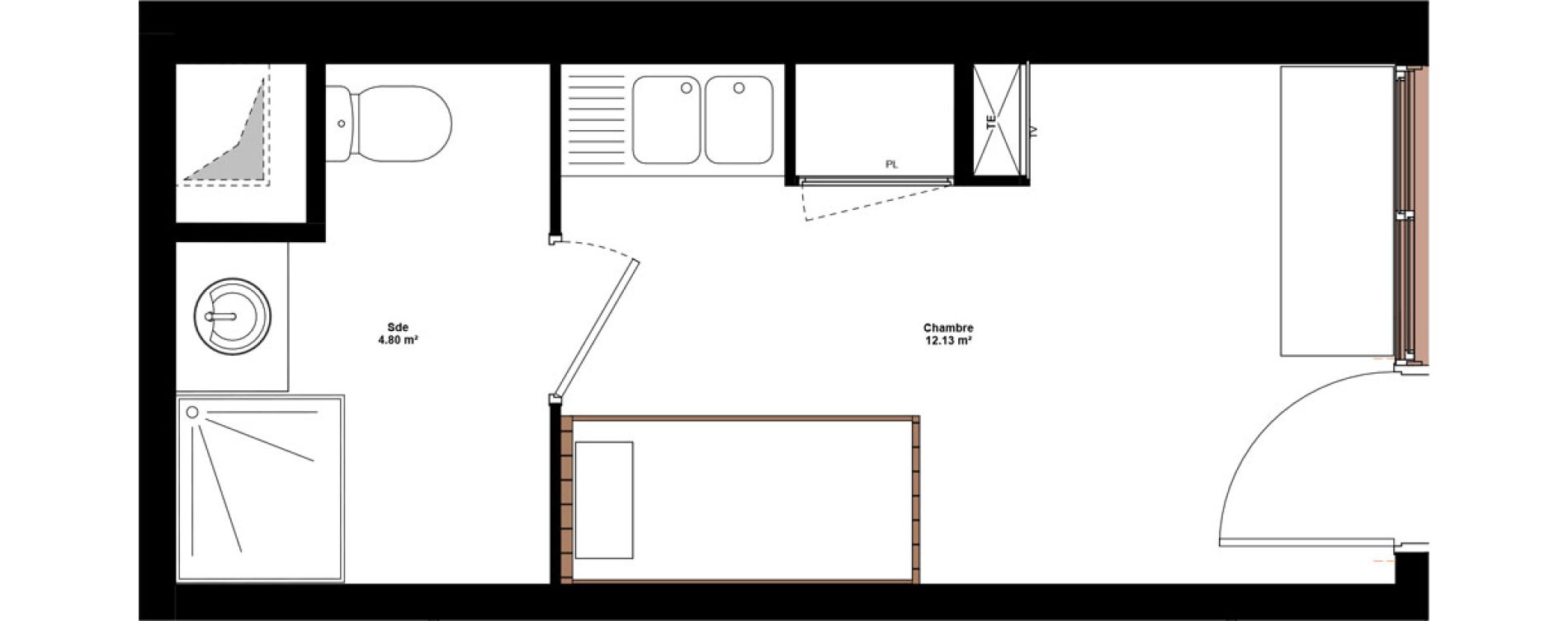 Appartement T1 meubl&eacute; de 16,93 m2 &agrave; Lyon Mermoz (8eme)