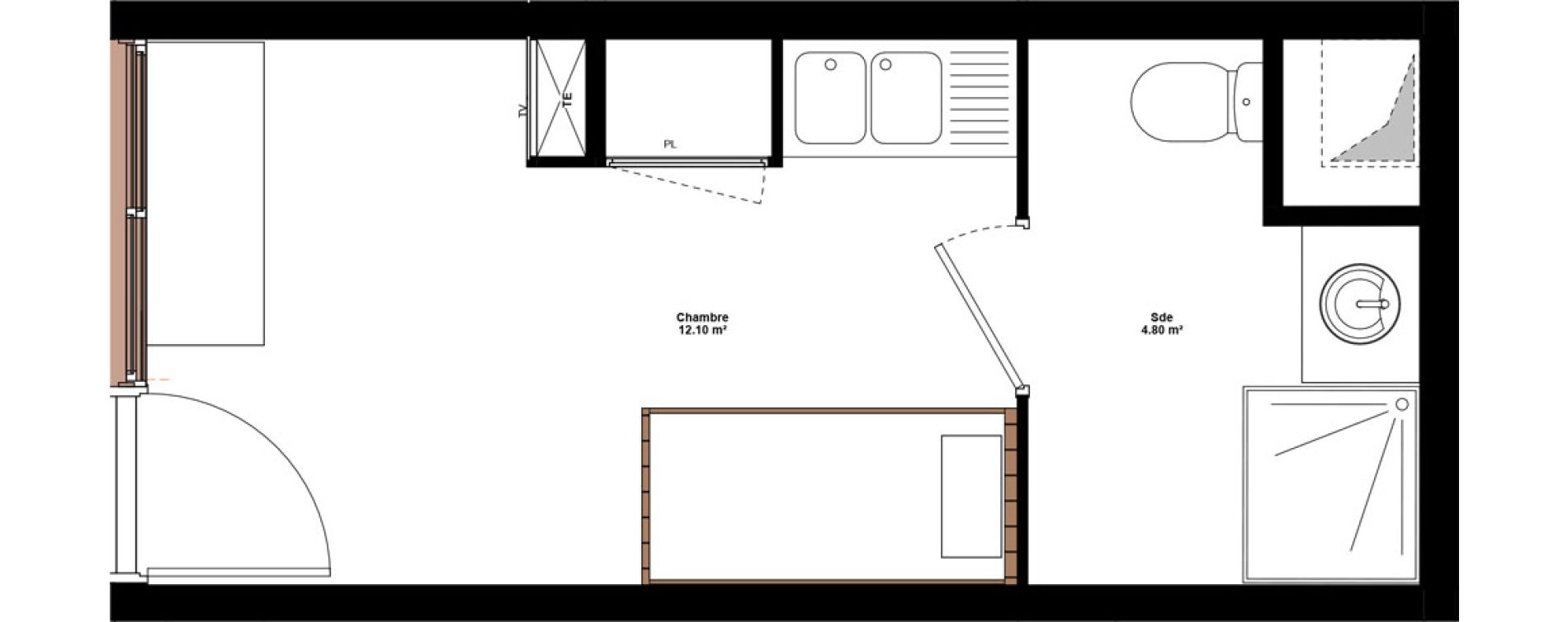 Appartement T1 meubl&eacute; de 16,90 m2 &agrave; Lyon Mermoz (8eme)