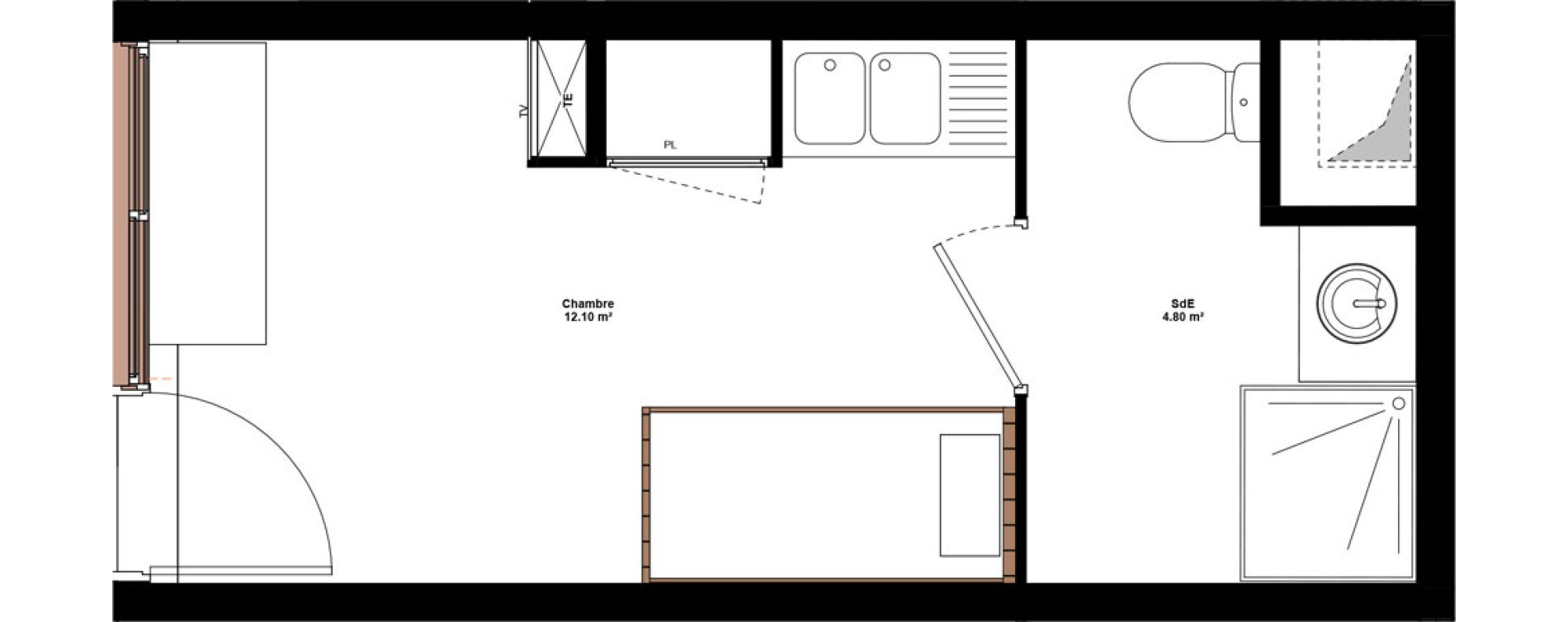 Appartement T1 meubl&eacute; de 16,90 m2 &agrave; Lyon Mermoz (8eme)