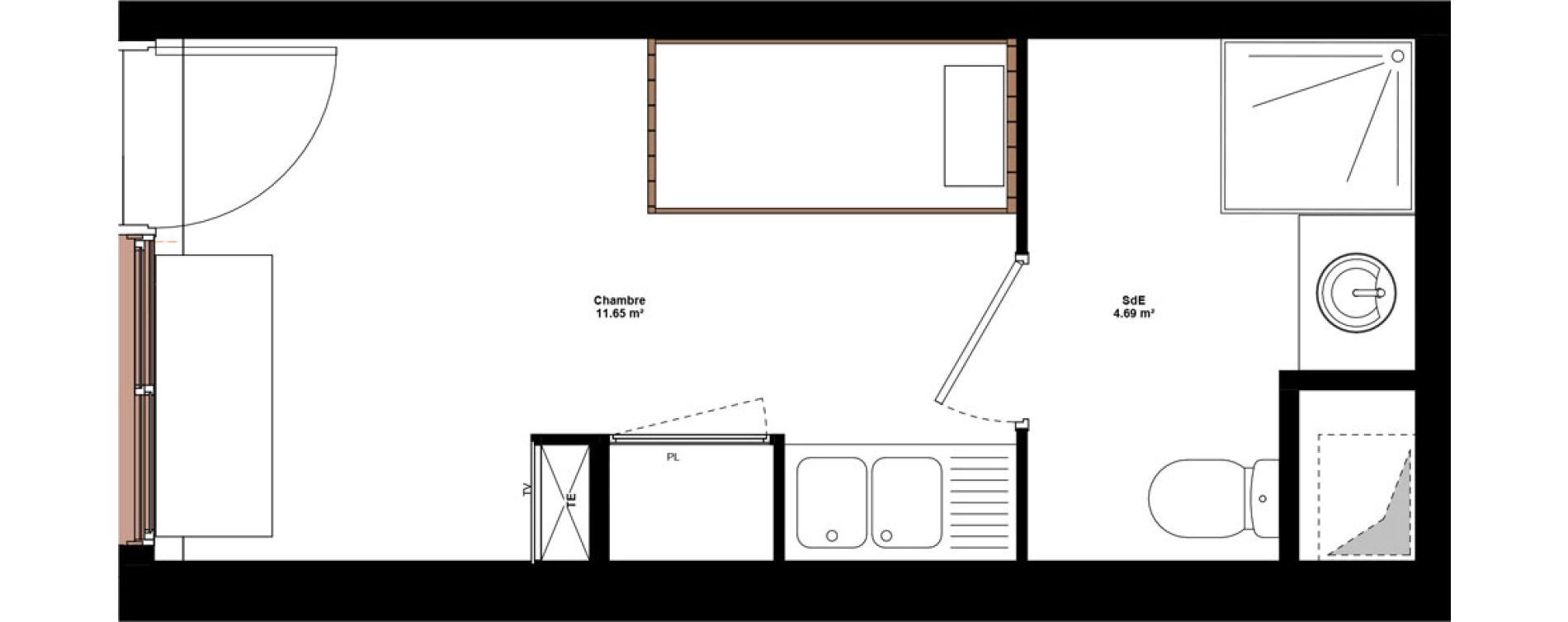 Appartement T1 meubl&eacute; de 16,34 m2 &agrave; Lyon Mermoz (8eme)