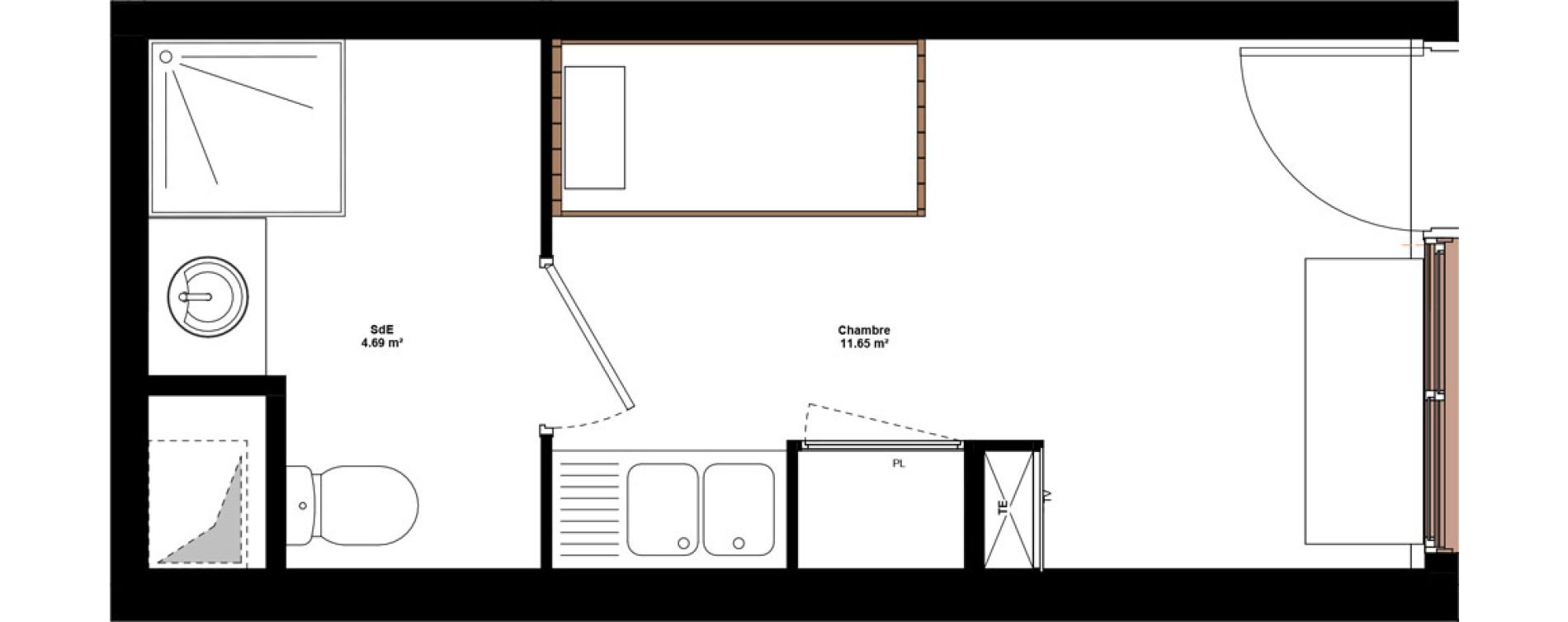 Appartement T1 meubl&eacute; de 16,34 m2 &agrave; Lyon Mermoz (8eme)