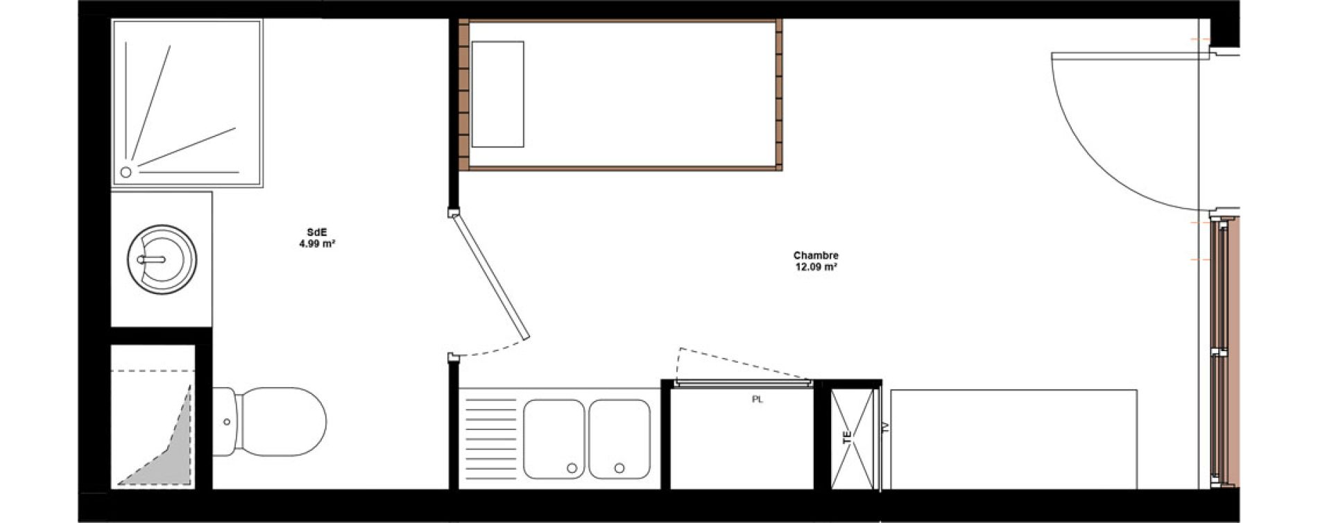 Appartement T1 meubl&eacute; de 17,08 m2 &agrave; Lyon Mermoz (8eme)