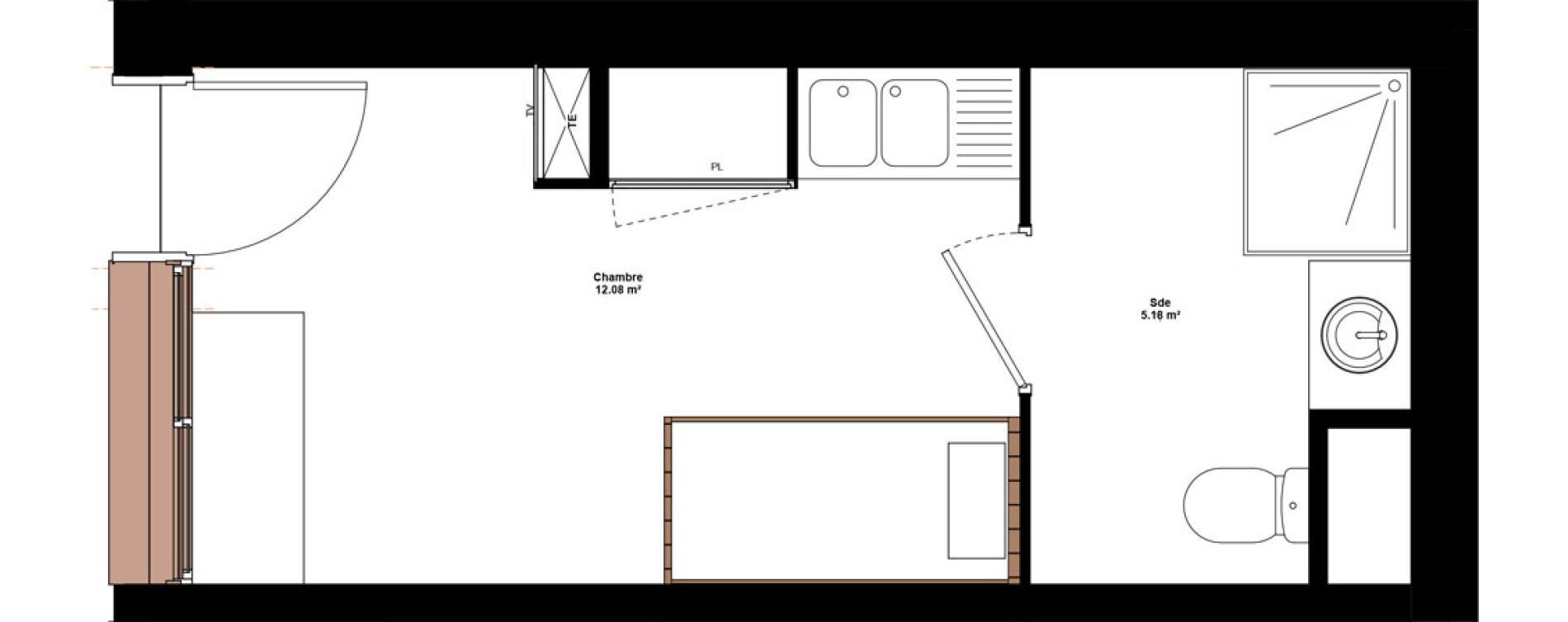 Appartement T1 meubl&eacute; de 17,26 m2 &agrave; Lyon Mermoz (8eme)