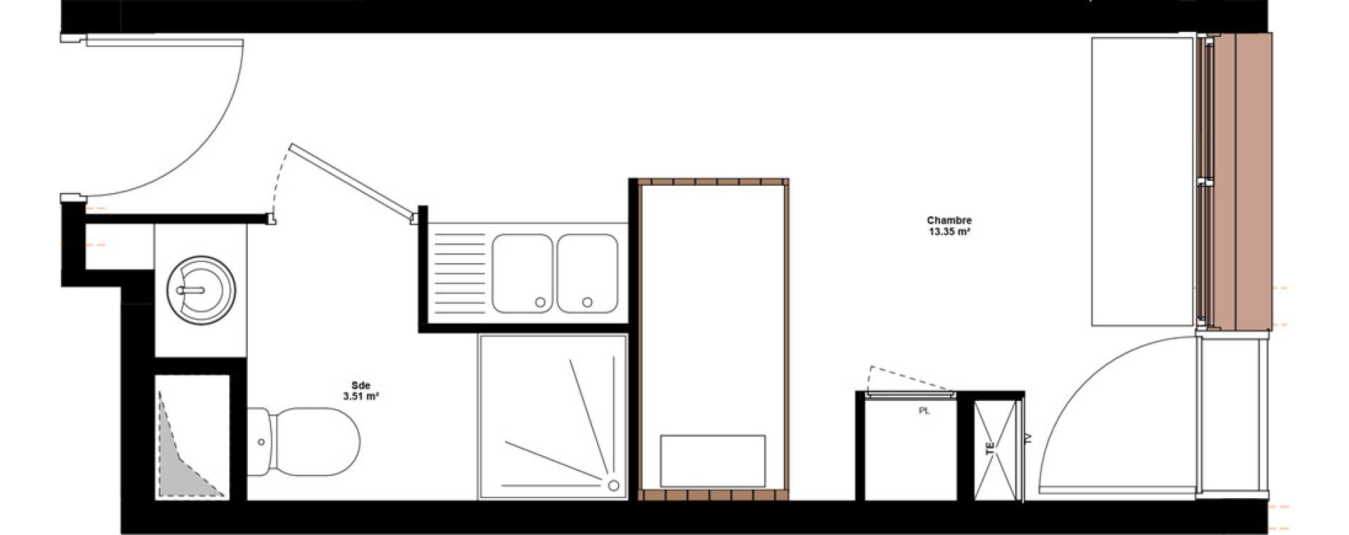 Appartement T1 meubl&eacute; de 16,86 m2 &agrave; Lyon Mermoz (8eme)