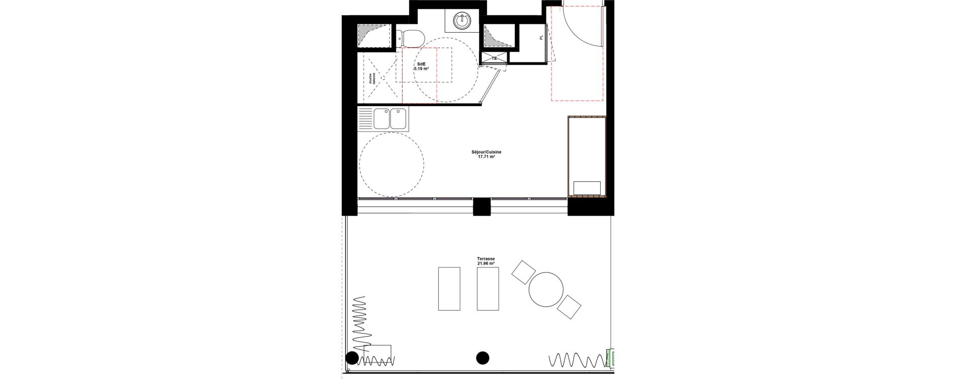 Appartement T1 meubl&eacute; de 22,90 m2 &agrave; Lyon Mermoz (8eme)