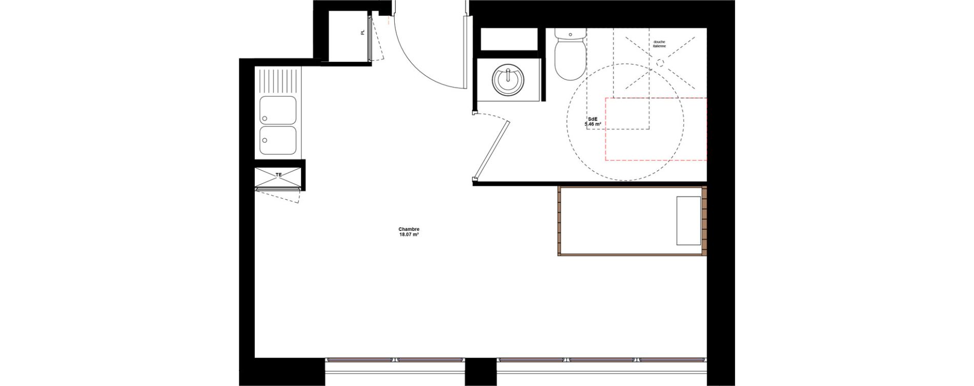 Appartement T1 meubl&eacute; de 23,53 m2 &agrave; Lyon Mermoz (8eme)