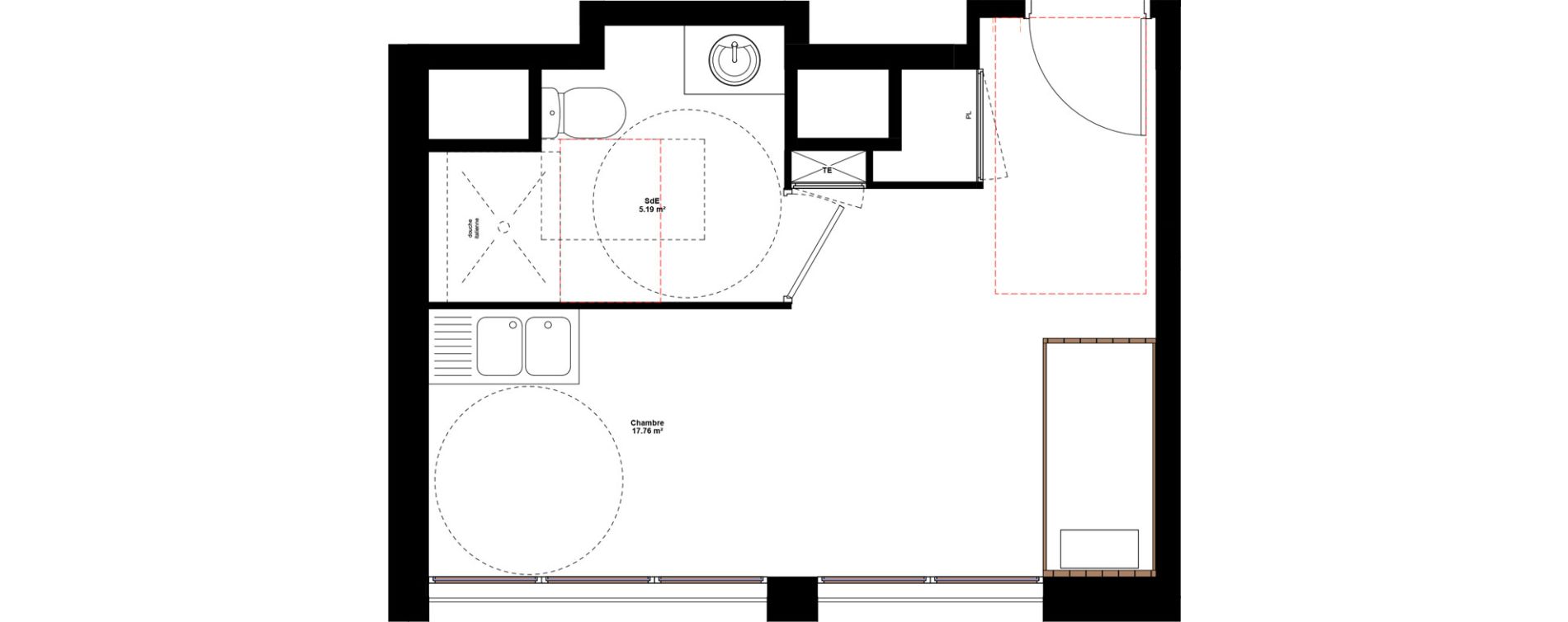 Appartement T1 meubl&eacute; de 22,95 m2 &agrave; Lyon Mermoz (8eme)